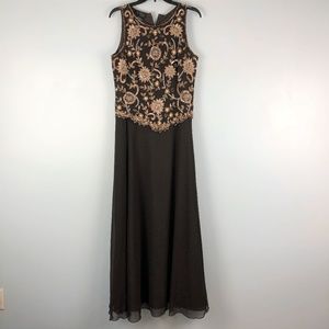 JKara Women's Brown Sequined Sleeveless Gown 10